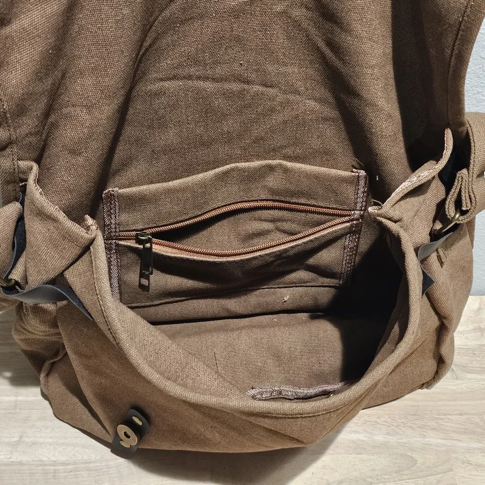 Canvas Brown And Black Messenger Bag With Magnetic Straps